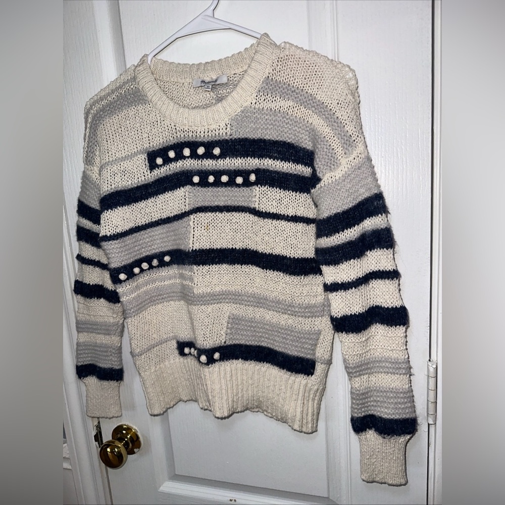MADEWELL Sweater Women XS Striped Pullover Grandover Bobble Wool Alpaca - Picture 6 of 11